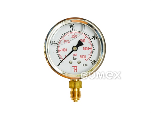 Glyzerin-Manometer mit Bodenauslass, 63mm, Außengewinde G 1/4", 0-400bar, -40°C/+60°C, 